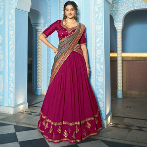 Hermoso Lehenga Choli de Seda Estilo Tradicional para Damas de Honor, con Estampado Digital y Bordado, para Bodas y Fiestas, Diseño Elegante - Product Image 1