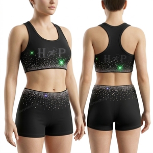 Ensemble de vêtements d'entraînement pour cheerleading/danse avec strass, noir et rose, soutien-gorge et short scintillants, vêtements d'entraînement pour cheerleading - Product Image 5