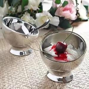 Decorative Kitchen Dessertware <b>Stainless</b> <b>Steel</b> Ice Cream <b>Bowl</b> With Spoon Metal Dish - Product Image 1