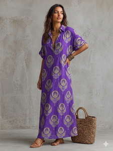 Kaftan Kurta pour femme avec imprimé motif violet - Product Image 3