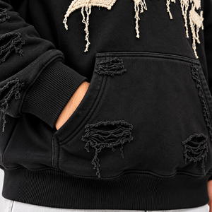 Sweat à capuche oversize pour homme, effet usé et déchiré, avec motif graphique gothique, style streetwear, automne - Product Image 5