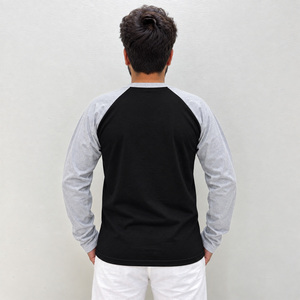 Men's <b>Black</b> And Gray Raglan <b>Sleeve</b> <b>Long</b> <b>Sleeve</b> <b>T</b>-<b>Shirt</b> O-Neck Regular Fit Casual Jersey Knit 100% Cotton Contrast Trim - Product Image 2