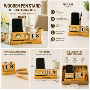 Stylish Personalized Wooden Pen Stand Tabletop with <b>Dice</b> Calendar-Printing for Halloween & Christmas - Product Image 3