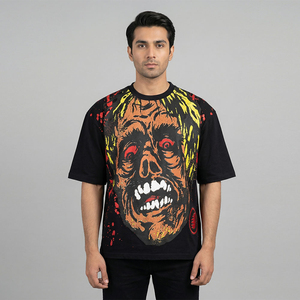 T-shirt Homme Oversize Imprimé Haute Densité Premium Respirant Écologique Impression Graphique en Relief Coton Lourd Tricoté Coupe Ample - Product Image 1