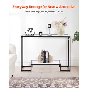 Modern 2-Tier Rectangle <b>Console</b> Table with Tempered Glass Top and Iron Legs Golden Sofa Side Table and Desk - Product Image 2