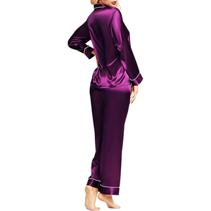 Women's Purple Satin Pajama Set Long Sleeve Full Length Button Front Elegant Sleepwear <b>100</b>% Silk Turn-down Collar - Product Image 3
