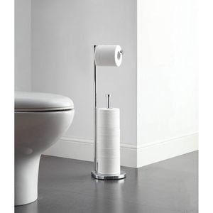 Porte-papier toilette autoportant en chrome pour salle de bain avec une grande surface de rangement pour rouleau jumbo - Product Image 2
