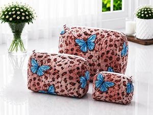 Floral Corduroy Toiletry Bags Set of 3 Zipper Closure Cosmetic Pouches Portable <b>Makeup</b> Storage <b>Cases</b> - Product Image 2
