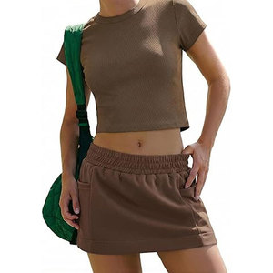 2 Piece Casual Activewear Set Crop Top <b>Elastic</b> Waist Shirt Skorts <b>Skirt</b> 100% Cotton Breathable 2026 - Product Image 3