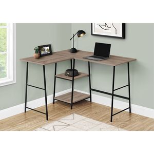Contemporary 48\"L L-Shape Computer Desk for Home Office Brown Laminate Black Metal <b>Corner</b> Storage Shelves Work Laptop Optimally - Product Image 5