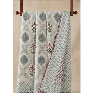 Hand <b>Block</b> Printed Organic Reversible Dohar With Flower Pattern Blue Border All-Season Cotton Home Use Modern Style - Product Image 4