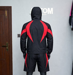 Ensemble de survêtement 2 pièces en tissu plissé respirant imprimé à carreaux, veste zippée et short, coupe-vent en nylon personnalisé pour l'hiver - Product Image 3