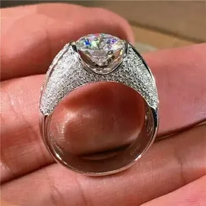 Moissanite Luxury <b>Ring</b> 925 <b>Sterling</b> <b>Silver</b> Big Round Cut Engagement <b>Ring</b> Pave <b>Set</b> Diamond Look Wedding Jewelry High Quality <b>Ring</b> - Product Image 5