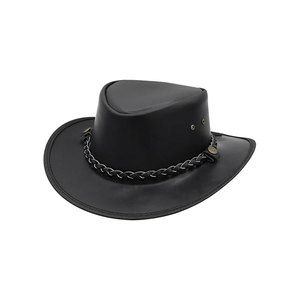 Leather Cowboy <b>Hat</b> Wide Brim Western Style With Stud <b>Band</b> Brown - Product Image 5