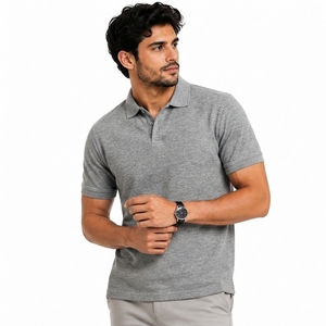 Polo de Algodón Gris de Manga Corta para Hombre, Corte Regular, Color Sólido Informal, Tejido de Punto, Diseño Transpirable - Product Image 5