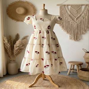 Vestido de Algodón Chanderi VASTRA COTTAGE con Bordado de Cerezas, Mangas Cortas, Cómodo, Festivo, Informal, Ideal para Lactancia - Product Image 1