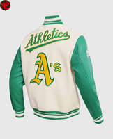 Veste universitaire pour homme Oakland A's, manches en cuir vert, logo brodé sur le devant, vêtements décontractés pour l'automne