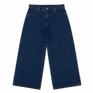 Jean baggy taille haute pour femme, bleu foncé, micro-imprimé, coupe ample, style vintage streetwear, en denim, été, éco-responsable - Product Image 1