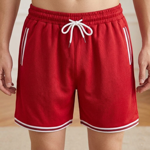 <b>Men's</b> <b>Red</b> Solid Color Breathable Polyester <b>Shorts</b> With Side Stripe Drawstring Waist Casual Style - Product Image 4