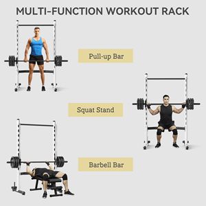 <b>Adjustable</b> White Half Rack Multi-Function Home Gym System with Squat Rack Pull-Up Bar <b>Barbell</b> Bar for Weight Lifting Bench Press - Product Image 3