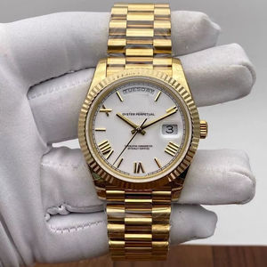 Montre automatique en or de haute qualité, cadran blanc, lunette cannelée, verre saphir, édition limitée, luxe vintage, hip hop, mouvement ETA - Product Image 1