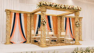 Mandap de Boda de Metal Dorado de Lujo con Decoración Floral y Diseño Desmontable, Mandap de Cristal FRP Dorado para Bodas Tradicionales Tamiles - Product Image 5