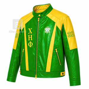 เสื้อแจ็คเก็ตหนังสีเขียวและเหลืองปักโลโก้ชมรมนักศึกษาหญิง Custom Chi Eta Phi สไตล์ลำลองสำหรับผู้หญิงบุด้วยโพลีเอสเตอร์ - Product Image 2