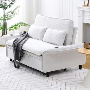 Divano Letto Multifunzionale in Tessuto a Righe Beige da 65,74 Pollici per Camere da Letto e Soggiorni con Braccioli e Schienale - Product Image 3