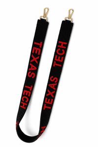 สายรัดกระเป๋าแบบเว็บบิ้งสีดำน้ำหนักเบาของ Texas Tech พร้อมตัวอักษรสีแดงนูนและตะขอสีทอง แฟชั่น ทนทาน ใช้ได้กับกระเป๋าในวันแข่งขัน - Product Image 1