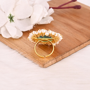 Elegante Anillo Ajustable de Latón Chapado en Oro con Topacio Azul, Hidro y Perla, Joyería de Piedras Preciosas Hecha a Mano para Mujer - Product Image 5