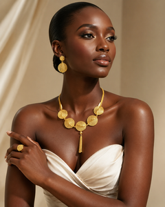 Gold-Plated Long <b>Charm</b> Necklace Overlapping Circular Disc Pendant with Tassel Link Chain Classic Brass Jewelry for Women's - Product Image 3