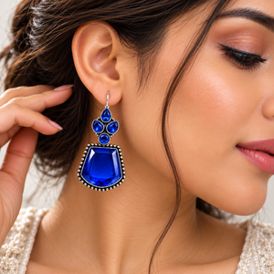 Boucles d'oreilles pendantes en pierre bleue |   Vente en gros directe d'usine de bijoux de mode |   OEM ODM Personnalisé - Product Image 2