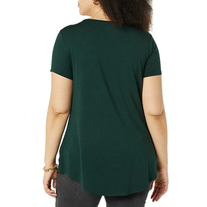 T-shirt pour femme à col rond et manches courtes, couleur unie, coupe ample, décontracté, en coton tricoté, anti-plis, avec logo, pour toutes les saisons - Product Image 2