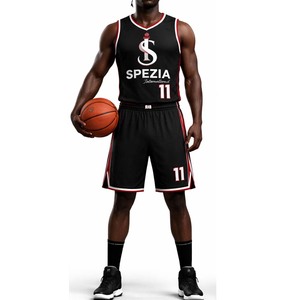 Tenue de basketball personnalisée, design bleu, maillot sublimé, logo, numéro, ensemble uniforme de basketball réversible - Product Image 1