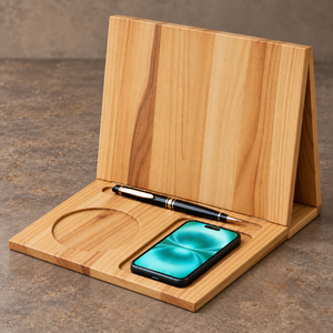 Acacia Wood Bookend <b>Stand</b> <b>Phone</b> Holder <b>Desk</b> Organizer Table Riser with Pen Slot for Office Home - Product Image 3