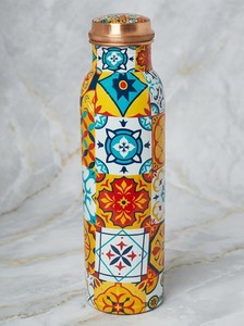 <b>Pink</b> Crystal Stone Print Copper Water <b>Bottle</b> Pure Copper Drinking <b>Bottle</b> Designer Gemstone Pattern Copper Flask Eco Friendly - Product Image 4