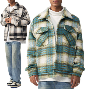 Wholesale Winter Streetwear <b>Flannel</b> Shirt <b>Jacket</b> Hooded Long Sleeve Plaid Polyester Lined Breathable Windproof Eco-Friendly - Product Image 1