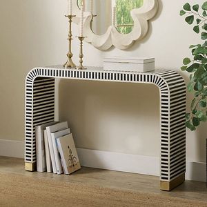 Mesa Consola con Incrustaciones de Hueso Hecha a Medida, Muebles de Mosaico Personalizados con Patrones Artísticos para Vestíbulos de Hoteles de Lujo y Hogares Residenciales - Product Image 1