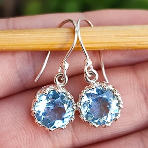 Pendientes redondos de topacio azul, plata de ley 925, joyería hecha a mano, regalo para mujer, pendientes hechos a mano, piedra de nacimiento de diciembre - Product Image 4