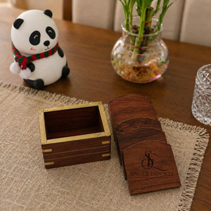 Handmade Wooden Coaster <b>Set</b> With Brass Trim Box. <b>Square</b> Shape Arch Design Premium Wholesale Tableware For Luxury Dining - Product Image 2