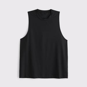 Débardeur sans manches pour homme, col rond, noir uni, tricoté, vêtement décontracté - Product Image 1