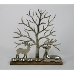 Portavelas de Metal con Diseño de Ciervo y Árbol, Base de Madera, Decoración Rústica Navideña para Mesa, Artesanía Metálica, Diseños Personalizables y Objeto Duradero - Product Image 1