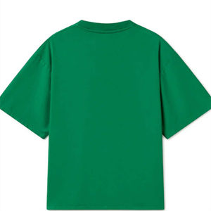 เสื้อยืดคอตตอนสีเขียวล้วนทรงโอเวอร์ไซส์คุณภาพพรีเมียมสำหรับผู้ชาย แขนสั้น คอกลม ผ้าเจอร์ซีย์ถักแบบเรียบ ย้อมสีพื้น ความยาวปกติ - Product Image 4