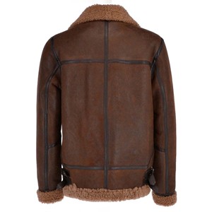 เสื้อแจ็คเก็ตหนังสีน้ำตาลคอนยัคสำหรับผู้ชาย  ปกขนสีแทน  เสื้อโค้ทขนแกะสำหรับฤดูหนาว  หนังแกะแท้บุขนแกะอุ่น  แจ็คเก็ตสไตล์นักบิน - Product Image 3