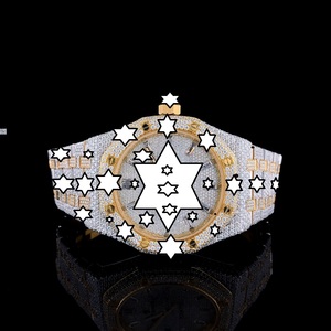 Montre automatique de luxe sportive en acier inoxydable avec bracelet entièrement serti de moissanite, trois montres hip-hop en moissanite - Product Image 1