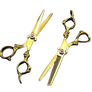 ชุดกรรไกรผอมบางด้ามจับมังกรสีทองแบบมืออาชีพ2ชิ้นอุปกรณ์ความงามจากสเตนเลสสตีล CE ISO - Product Image 1