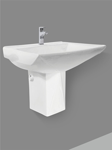 Lavabo Cuadrado de Cerámica Titan, Montado en la Pared, con Medio Pedestal, Lavabo de Lujo para Baño - Product Image 2