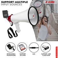 Mégaphone portable 50W avec enregistrement USB, batterie rechargeable intégrée, alimentation au lithium, support pour guidon