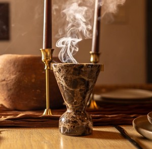 Luxury Brown Marble Resin <b>Bakhoor</b> Burner Mabkhara Arabic <b>Oud</b> Incense Burner Eco-Friendly Summer Home Fragrance Decor - Product Image 1
