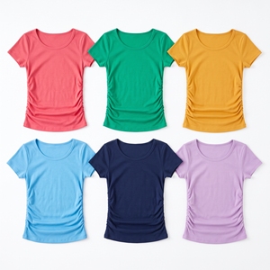 Camiseta Casual de Verano para Mujer, Cuello Redondo, Manga Corta, Tejido Transpirable, OEM, ODM, Logotipo Personalizado al por Mayor, MOQ Bajo - Product Image 3